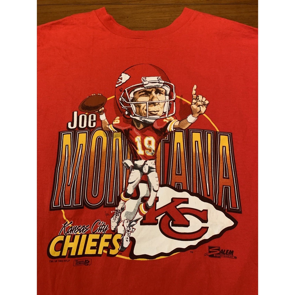 VTG Kansas City Chiefs Joe Montana T Shirt Caricature Men XL Salem Single Stitch